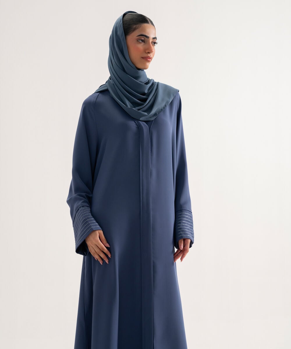 Women's Polyester Bluish Grey Raglan Abaya Set