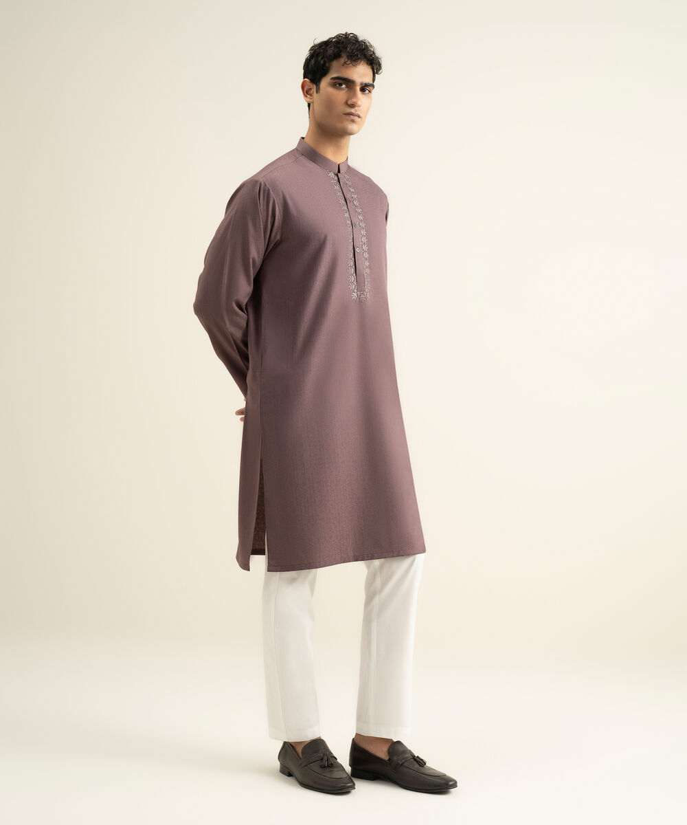 Men's mauve Blended Jacquard Kurta