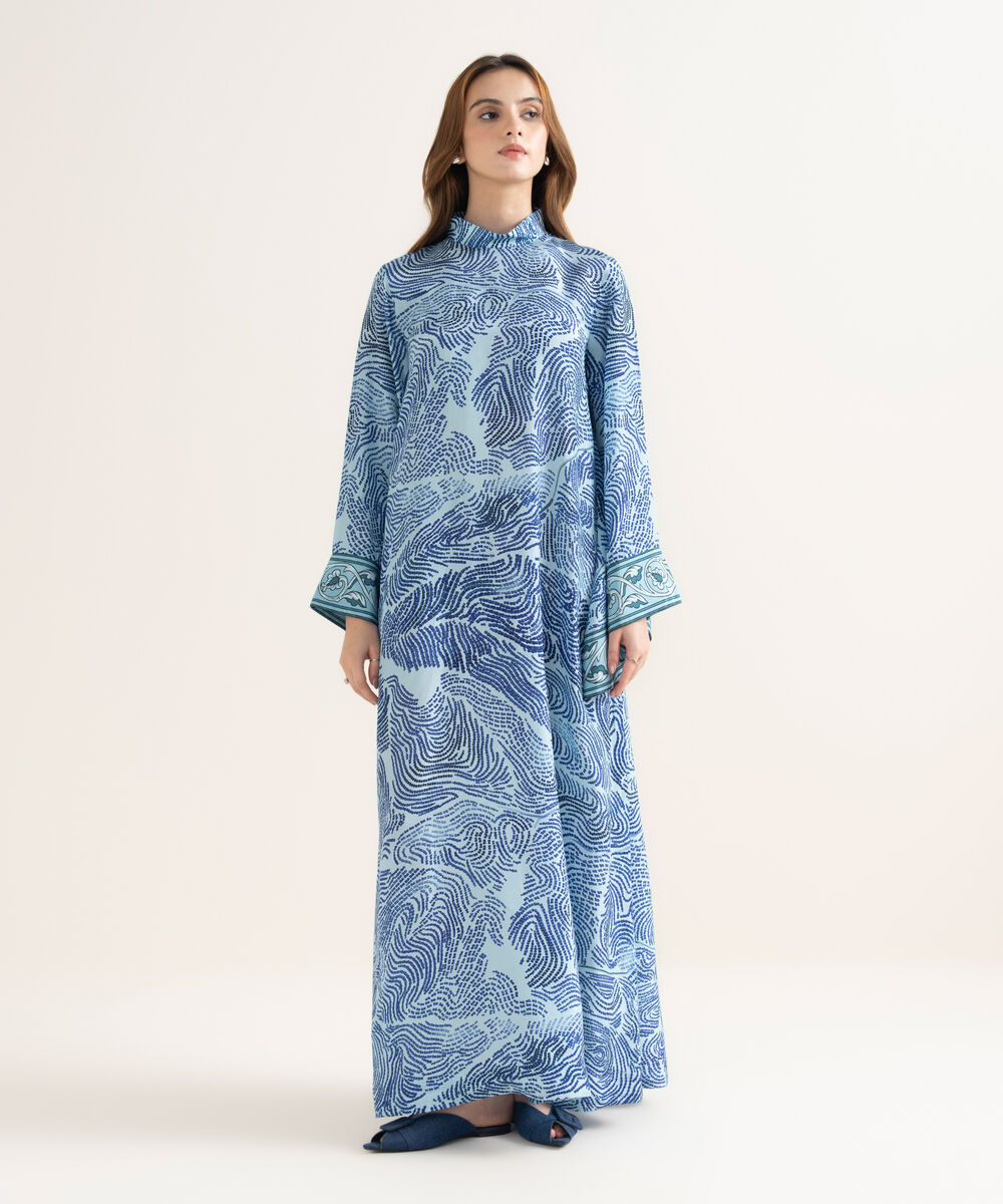 Women's RTW Premium Grip Printed Blue Kaftan