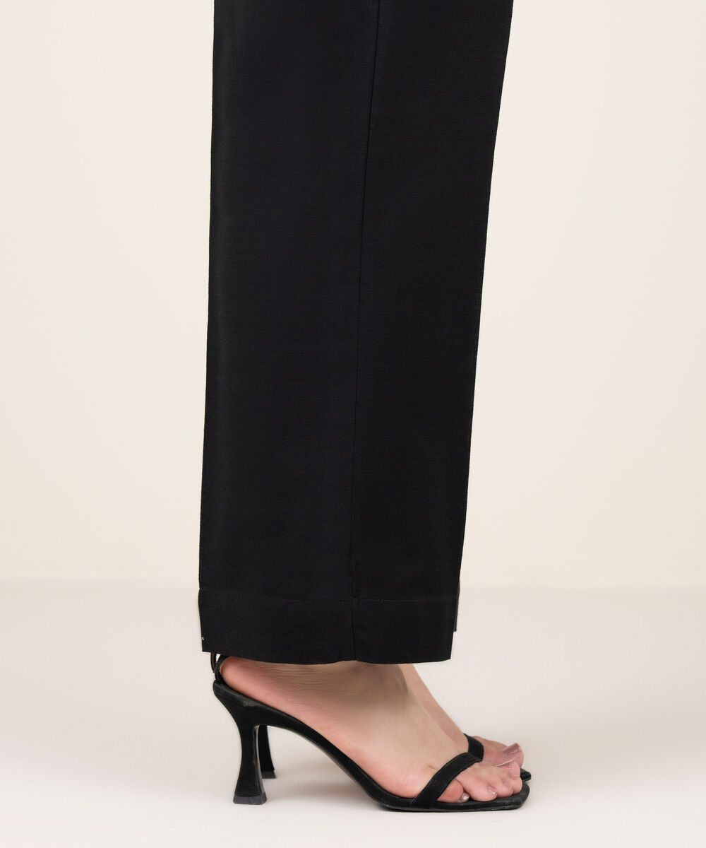 Women's RTW Khaddar Solid Black Straight Pants