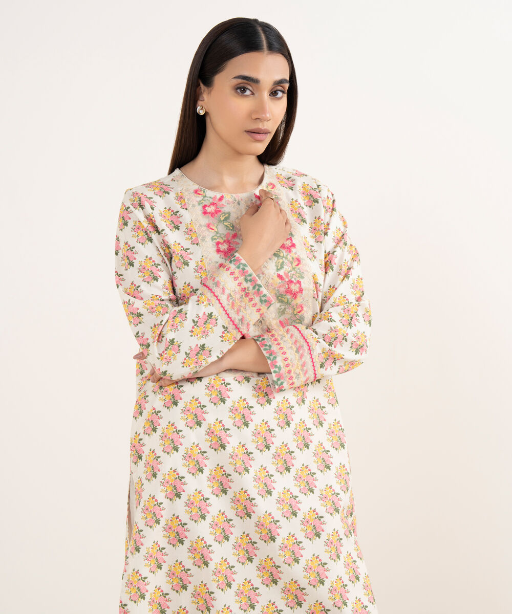 Women's RTW Lawn Multi Embroidered A-Line Shirt