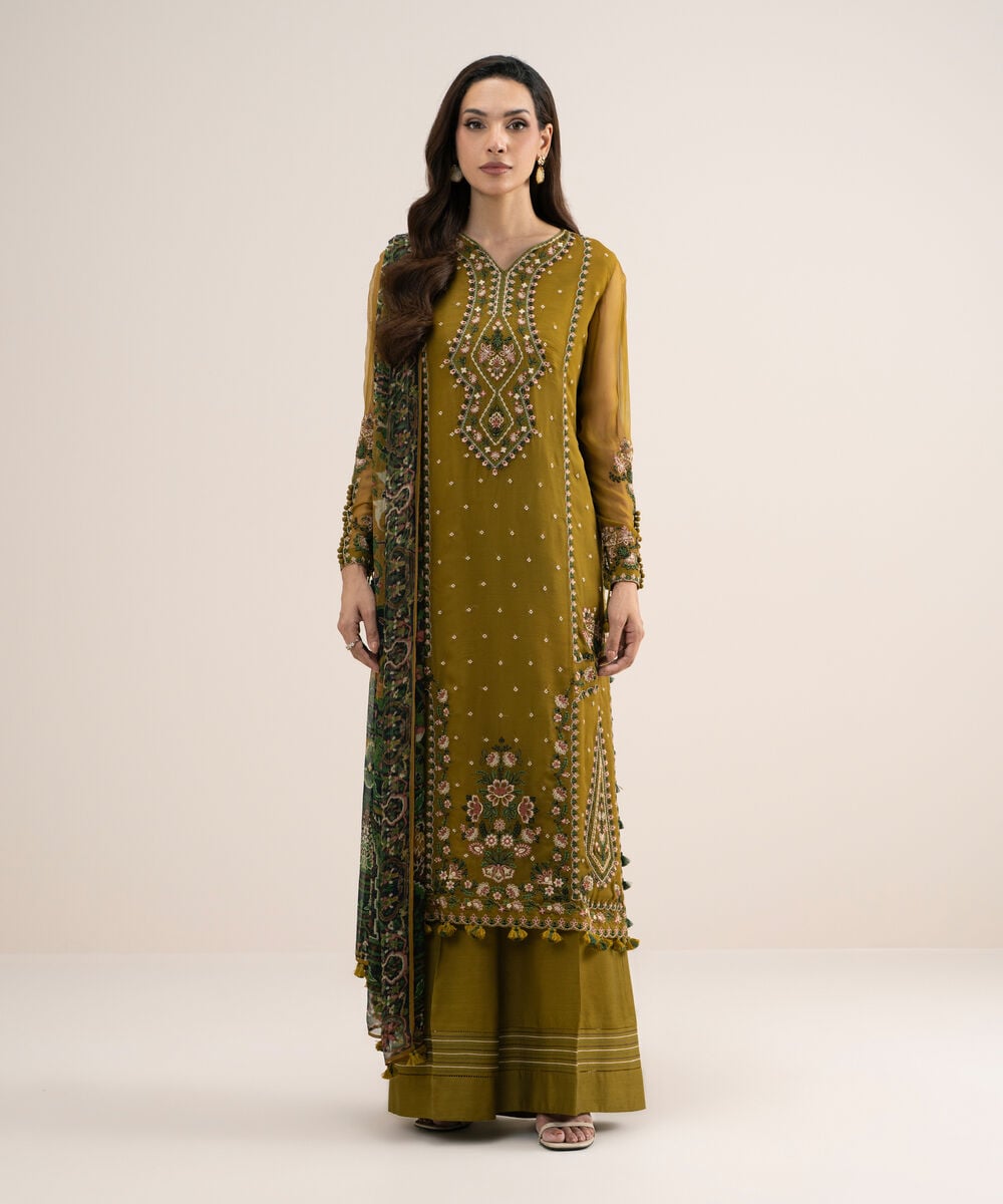 3 Piece - Embroidered Chiffon Suit