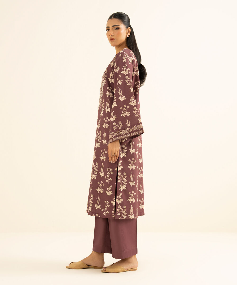 Women's Unstitched Textured Cotton Embroidered Red 2 Piece Suit