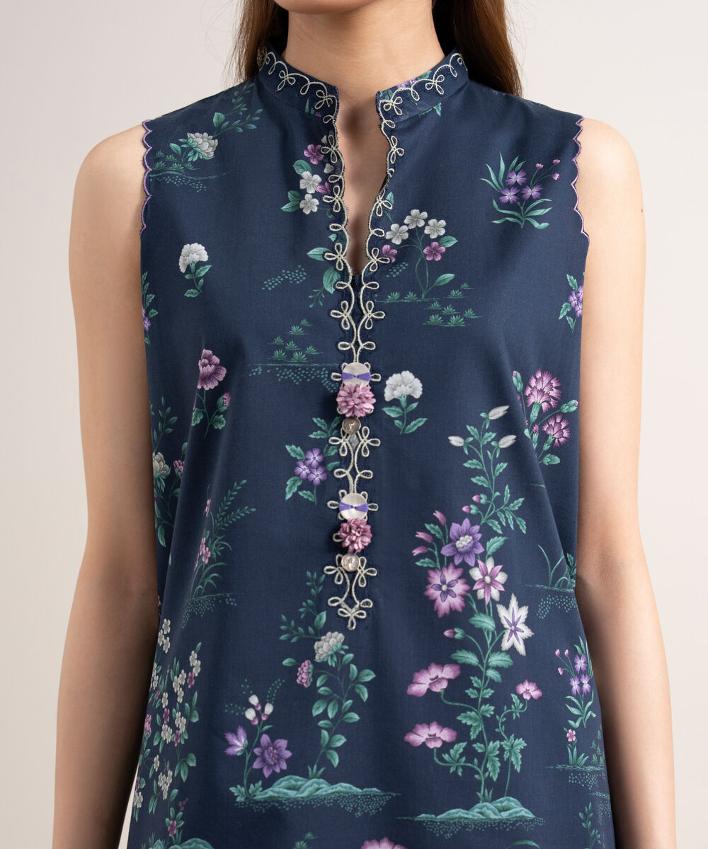Women's Unstitched Lawn Embroidered Blue 3 Piece Suit