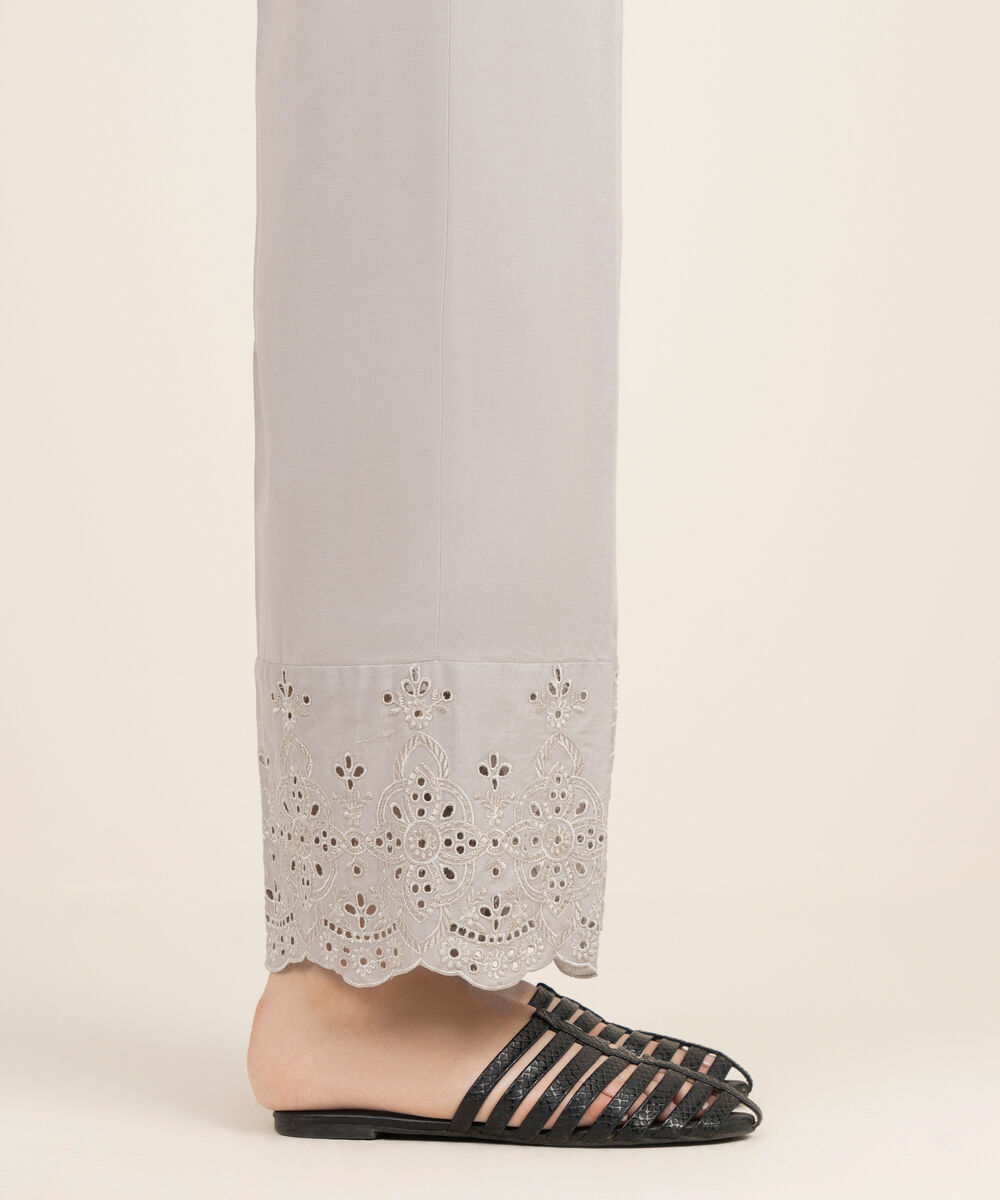 Women's RTW Cambric Embroidered Grey Straight Pants