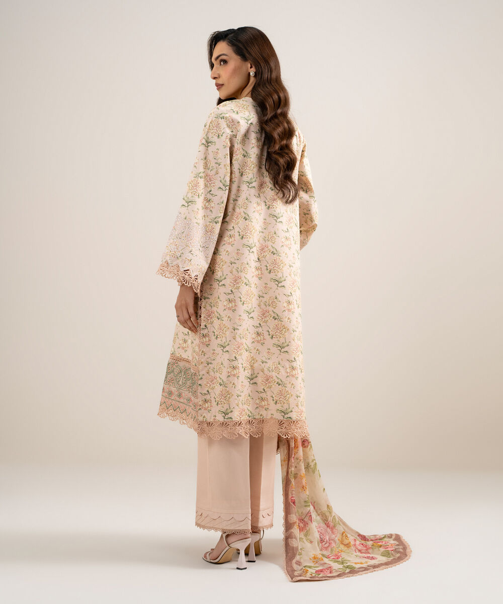 Women's Unstitched Lawn Embroidered Beige