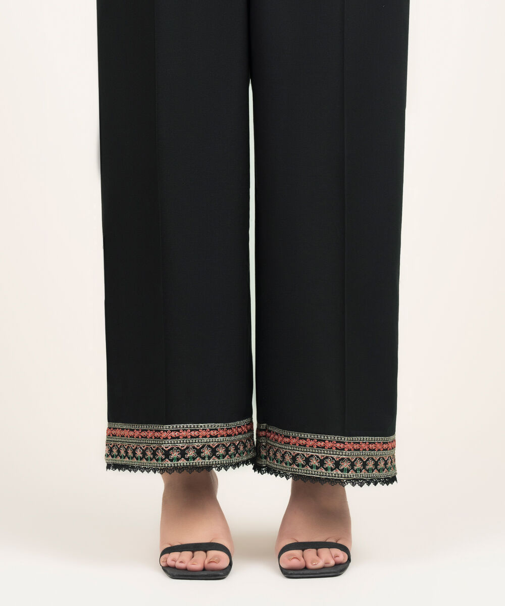 Women's RTW Cambric Embroidered Black Culottes