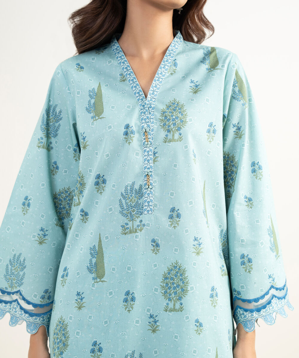 Women's Unstitched Lawn Embroidered Blue 2 Piece Suit