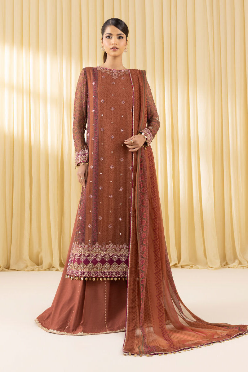 3 Piece - Embroidered Chiffon Suit
