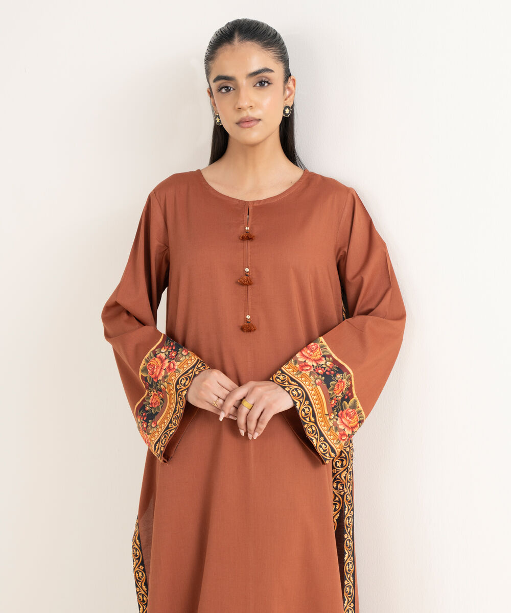 Women's RTW Cotton Viscose Solid Straight Brown Shirt