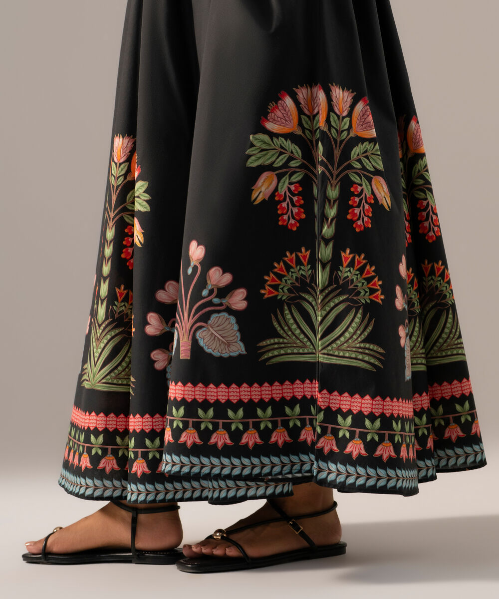 Women's RTW Poplin Printed Black Skirt