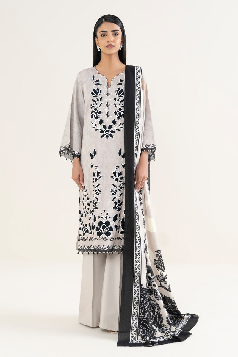 3 Piece - Embroidered Cotton Jacquard Suit