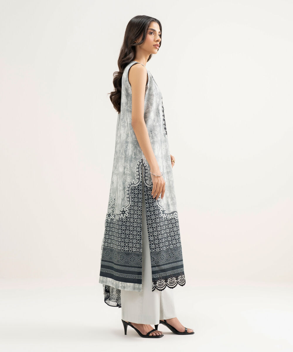 Women's Unstitched Lawn Embroidered Grey 3 Piece Suit