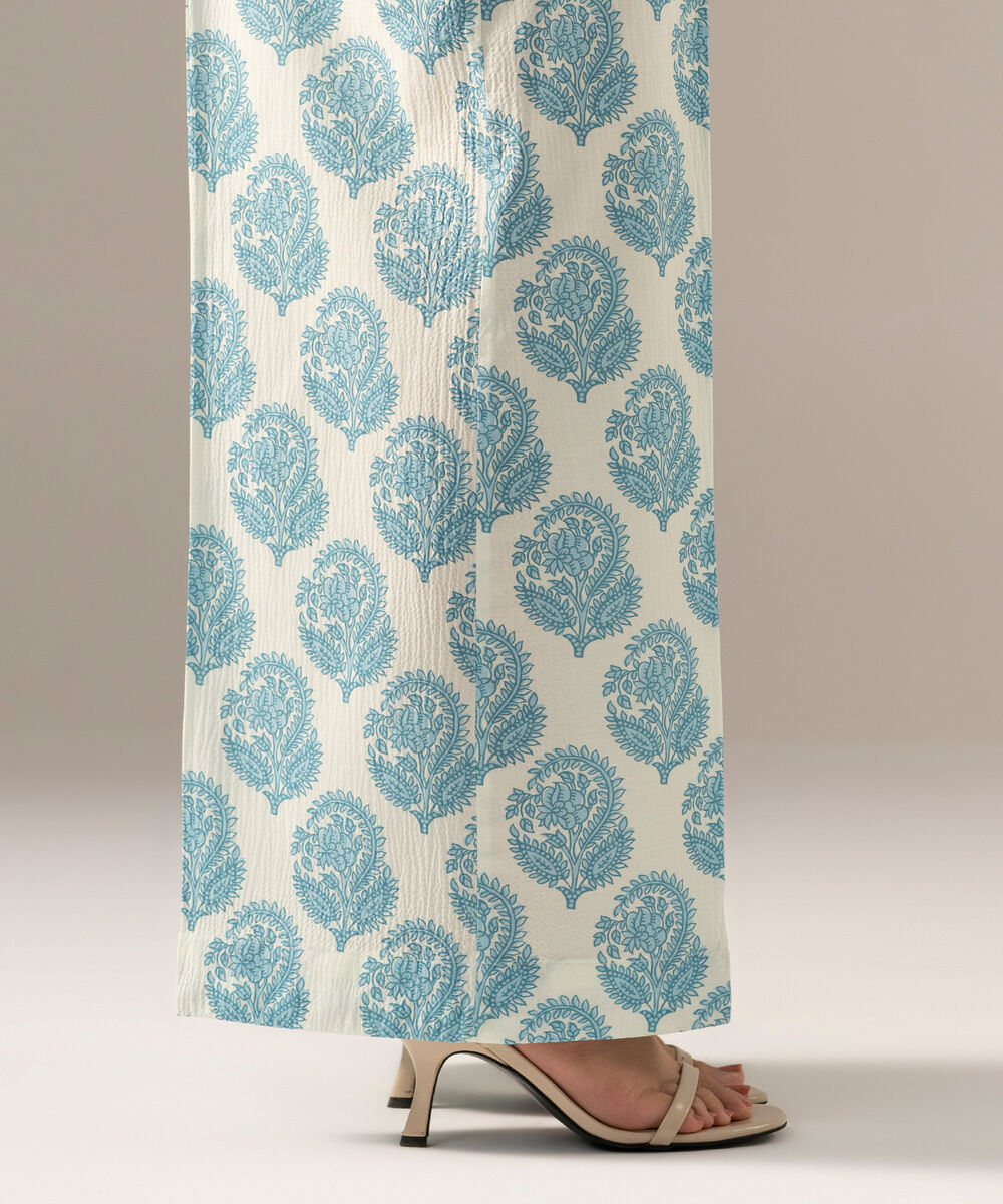 Women's RTW Seersucker Printed Blue Flared Pants