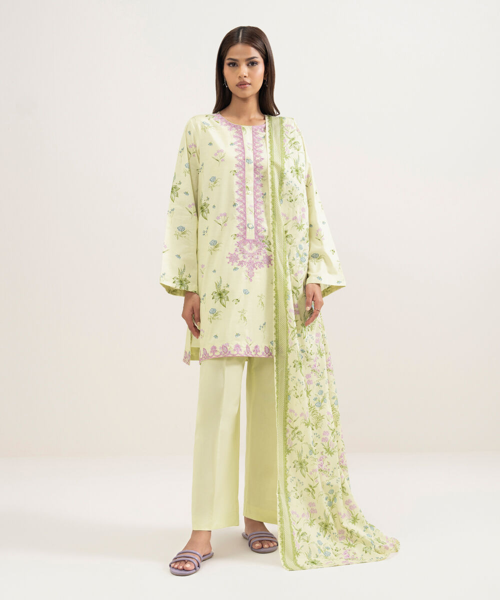 Women's RTW Cambric Embroidered Mint Green Straight Shirt