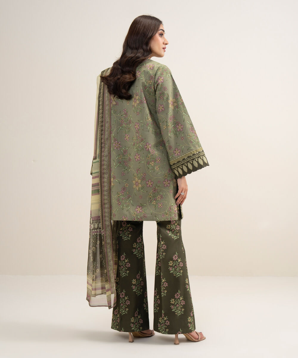 Women's Unstitched Lawn Embroidered Moss Green 3 Piece Suit