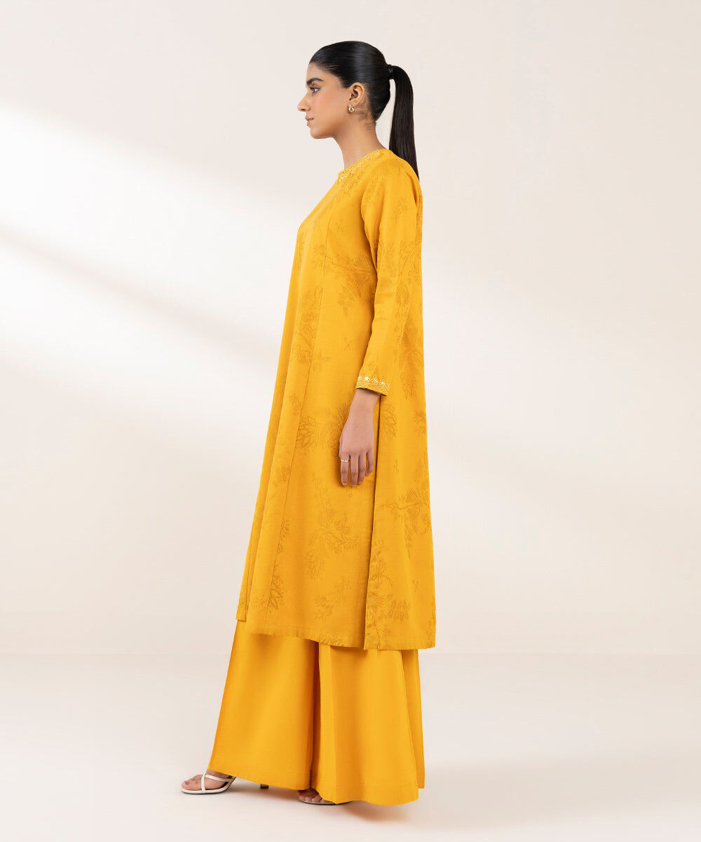 Woman - Yellow Embroidered Cotton Jacquard Shirt