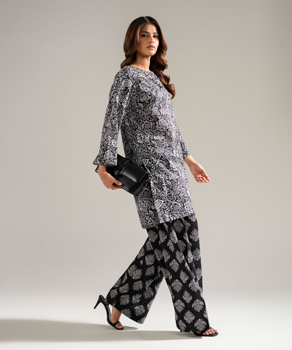 Women's RTW Lawn Printed Black Straight Shirt