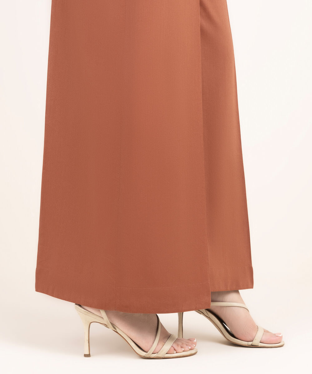 Women's RTW Cotton Viscose Solid Brown Flared Pants