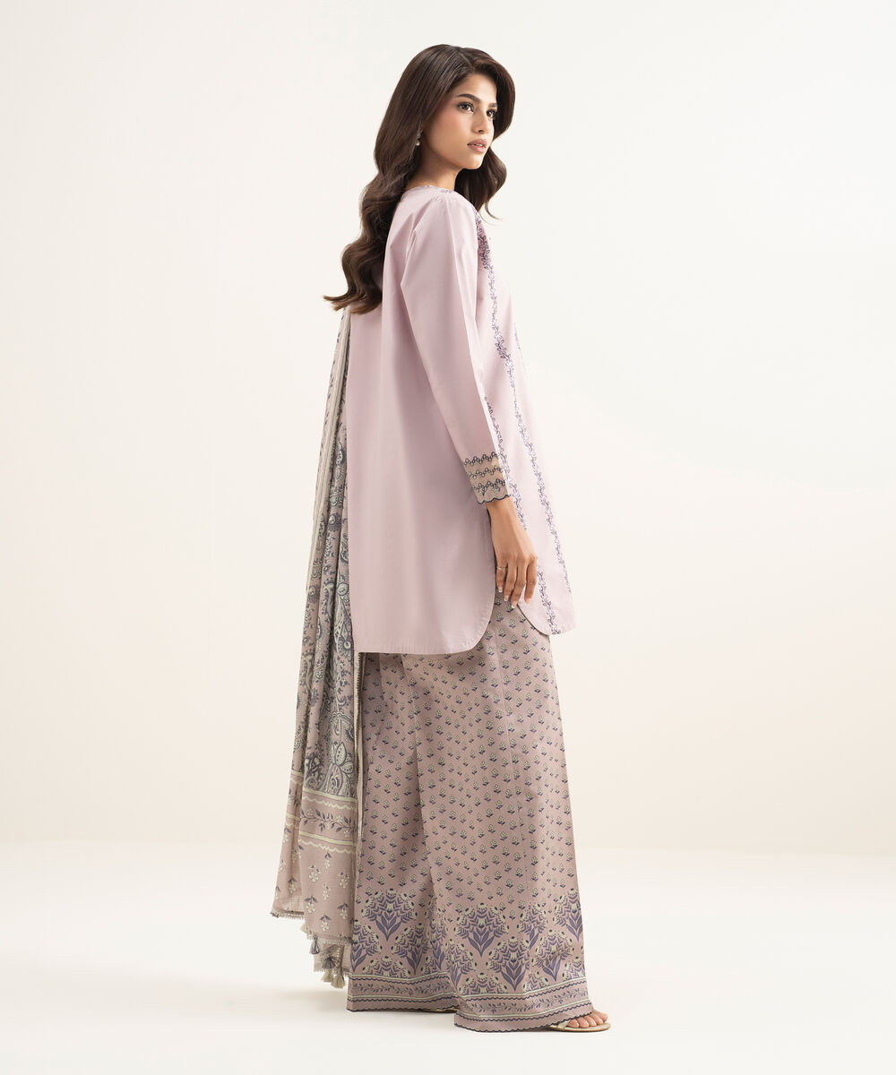 Women's Unstitched Lawn Embroidered Pink 3 Piece Suit