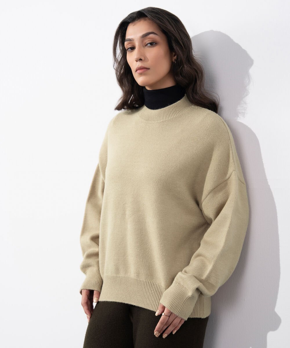 Women's Western Wear Beige Soft Touch Knit Sweater