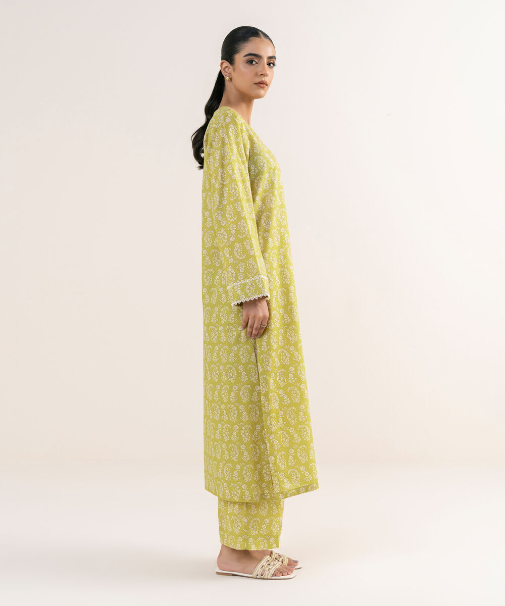 Women's RTW Textured Lawn Yellow Printed A-Line Shirt
