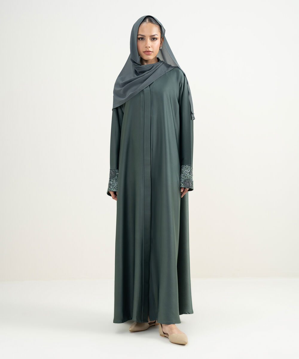 Women's Teal Embellished Abaya Set