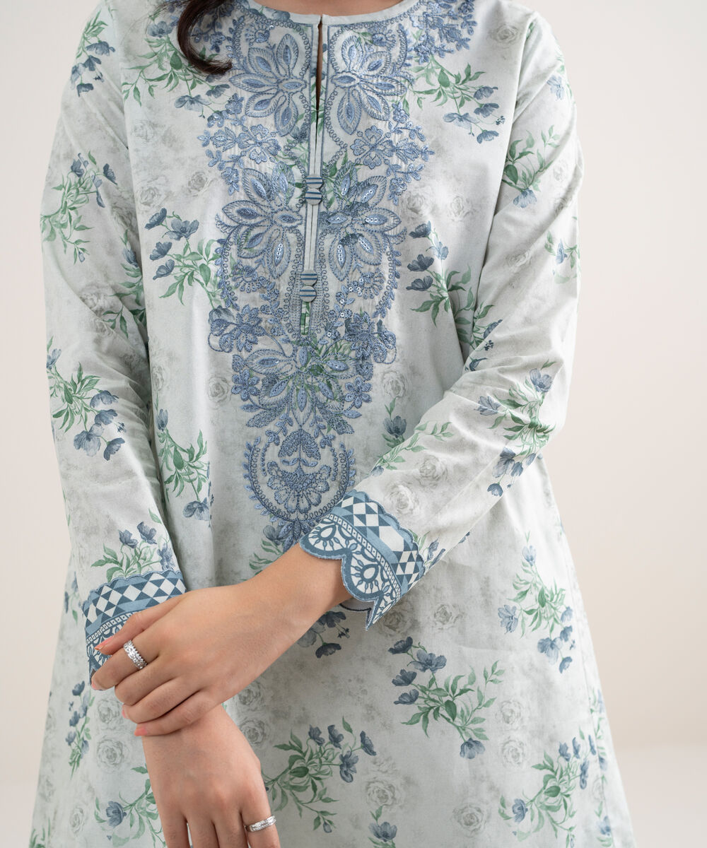 Women's Unstitched Lawn Embroidered Grey 3 Piece Suit