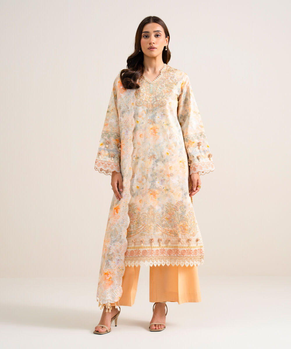 Women's Unstitched Embroidered Lawn Multi 3 Piece Suit