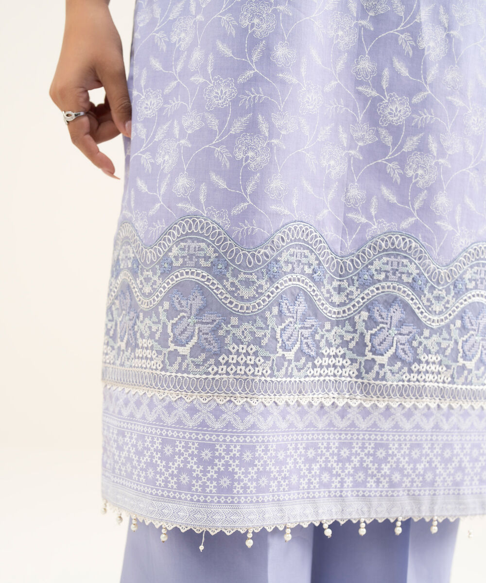 Women's Unstitched Lawn Purple Embroidered 3 Piece Suit