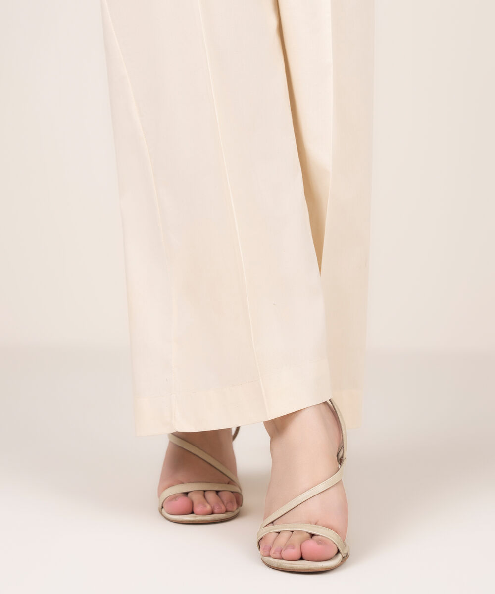 Women's RTW Cotton Solid Off White Culottes