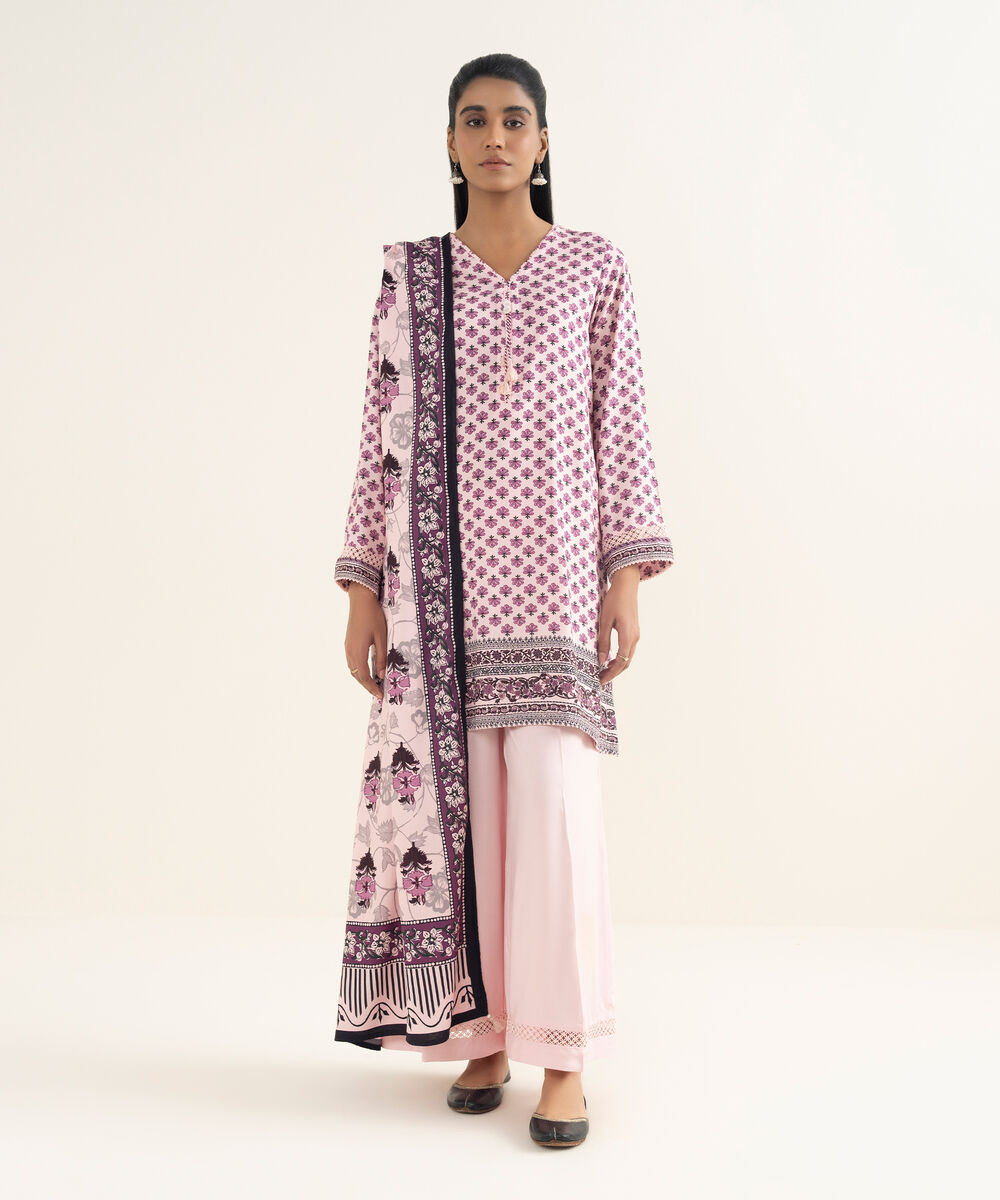 Women's RTW Linen Viscose Printed Pink A-Line Shirt