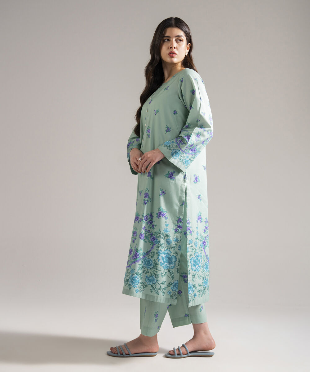 Women's RTW Lawn Printed Seafoam Green 2 Piece Suit