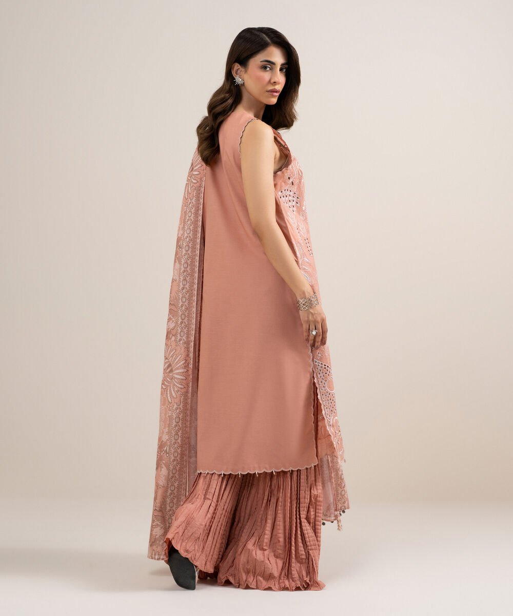 Women's Unstitched Textured Lawn Embroidered Pink 3 Piece Suit