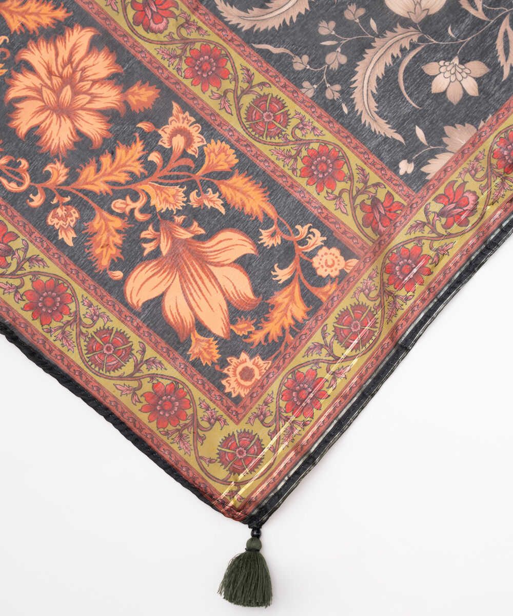 Textured Silk Green Printed Dupatta