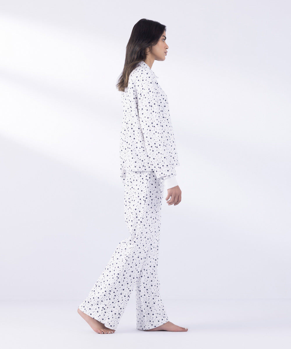 Woman - White Printed Henley Shirt