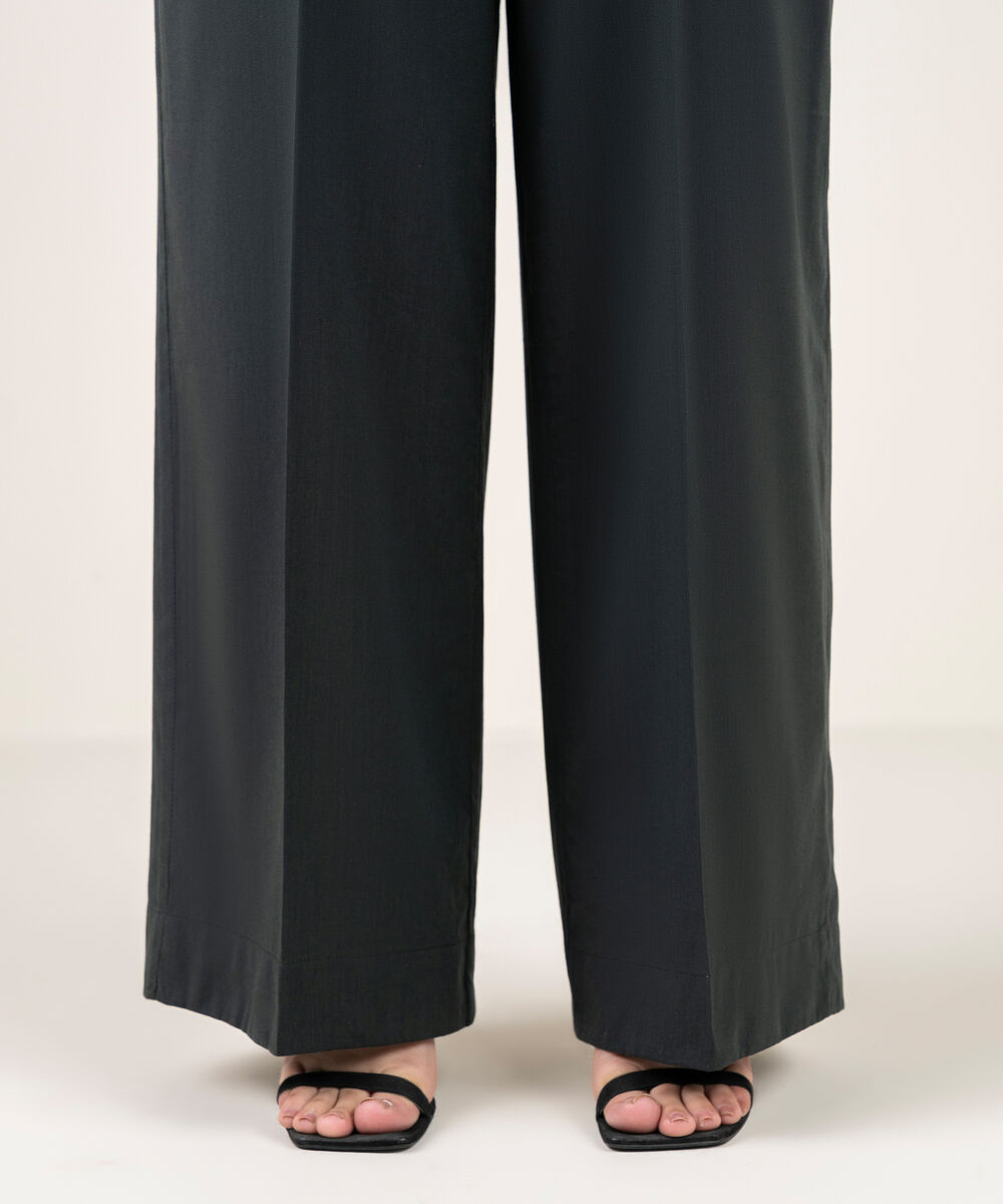 Women's RTW Cotton Viscose Solid Black Culottes