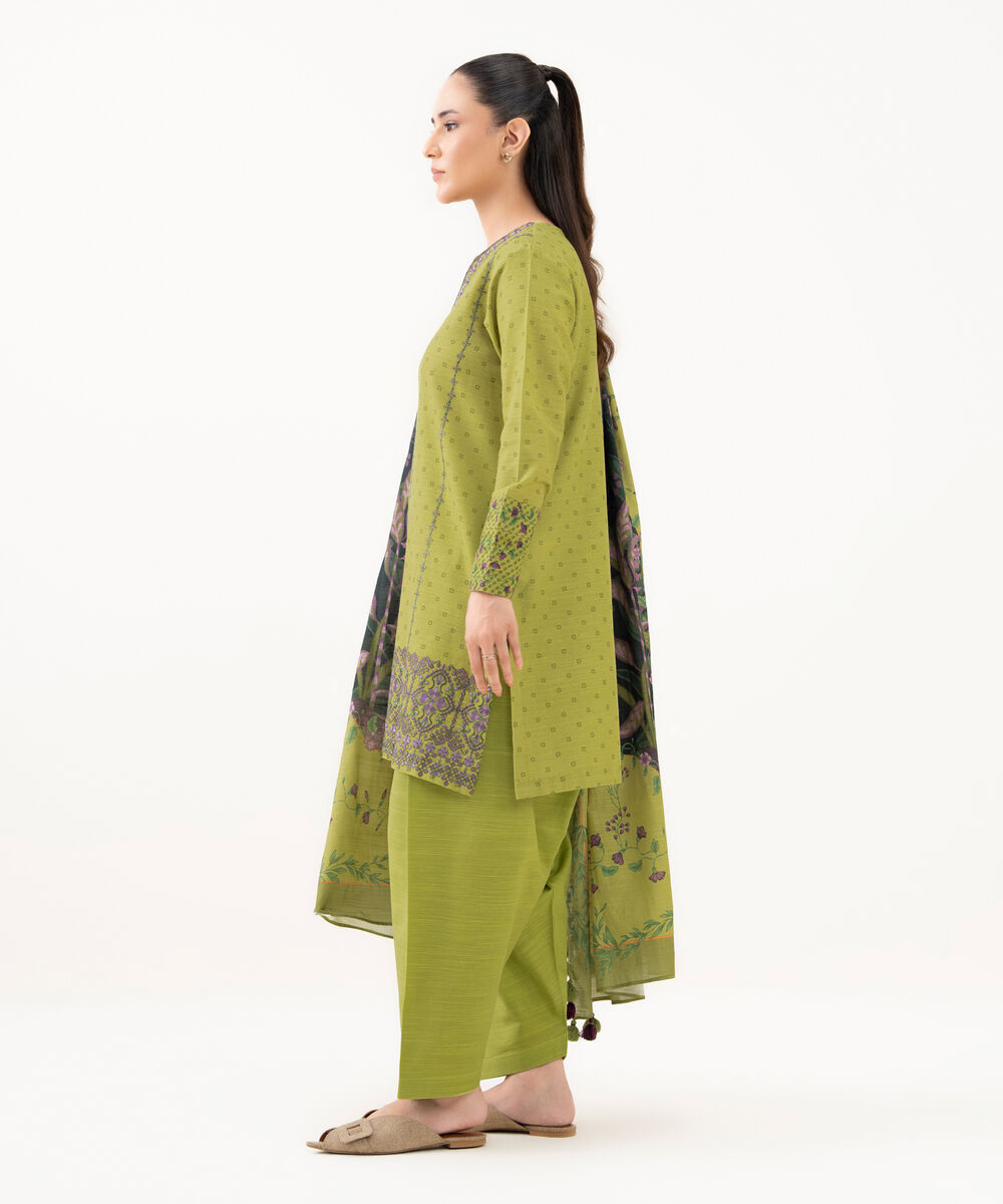 Women's Unstitched Light Khaddar Embroidered Green 3 Piece Suit