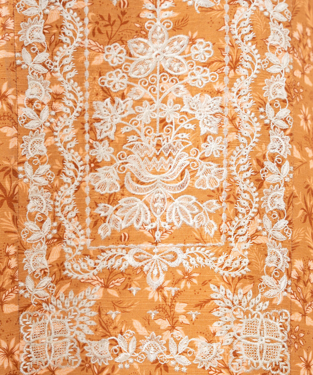 Women's Unstitched Cotton Embroidered Orange   2 Piece Suit