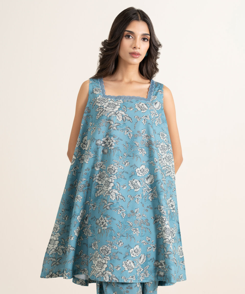 Women's Unstitched Lawn Printed Blue 2 Piece Suit