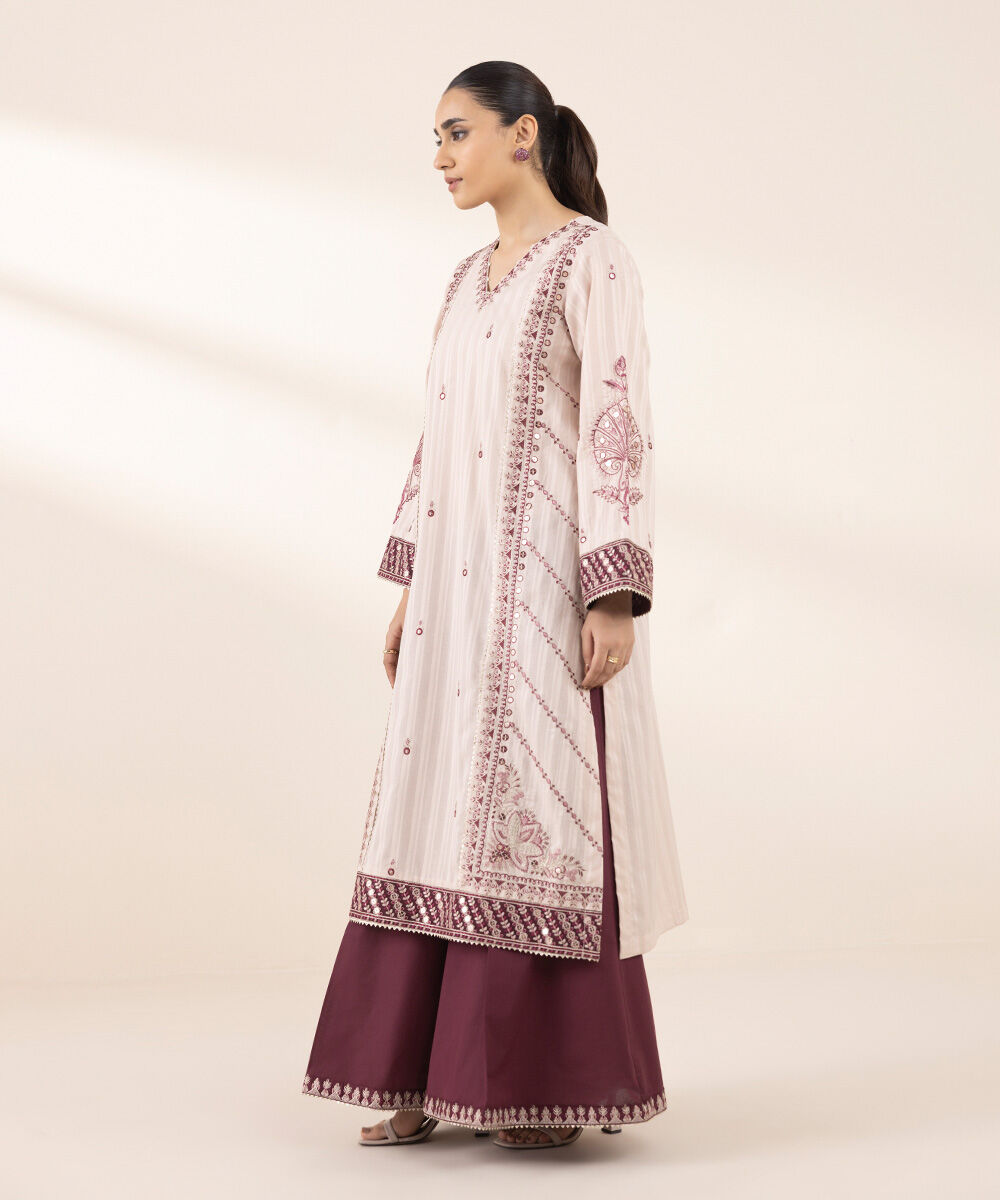 Women's RTW Dobby Pink Embroidered A-Line Shirt