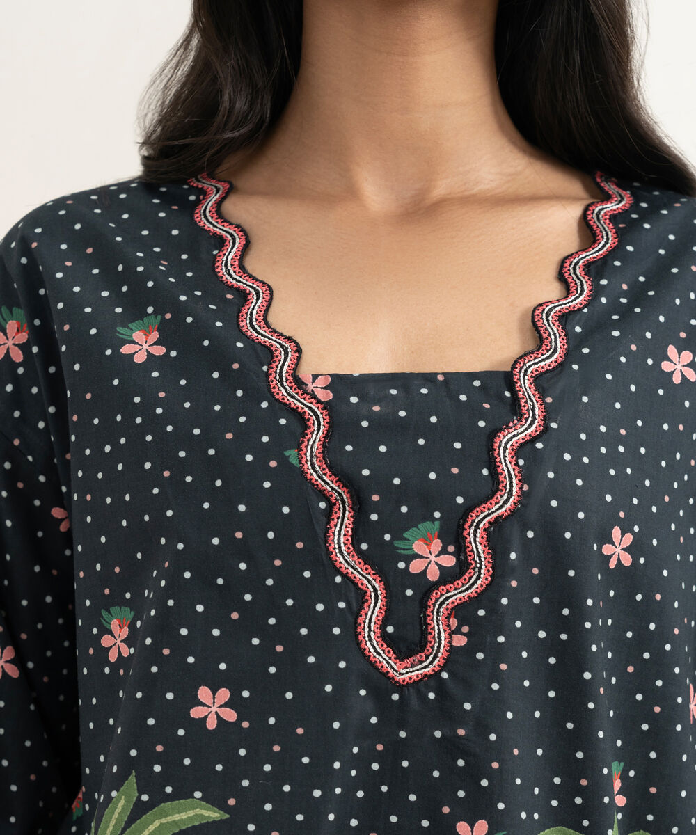 Women's RTW Cambric Embroidered Black Straight Shirt