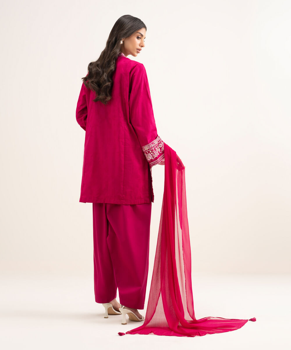 Women's RTW Jacquard Embroidered Pink 3 Piece Suit