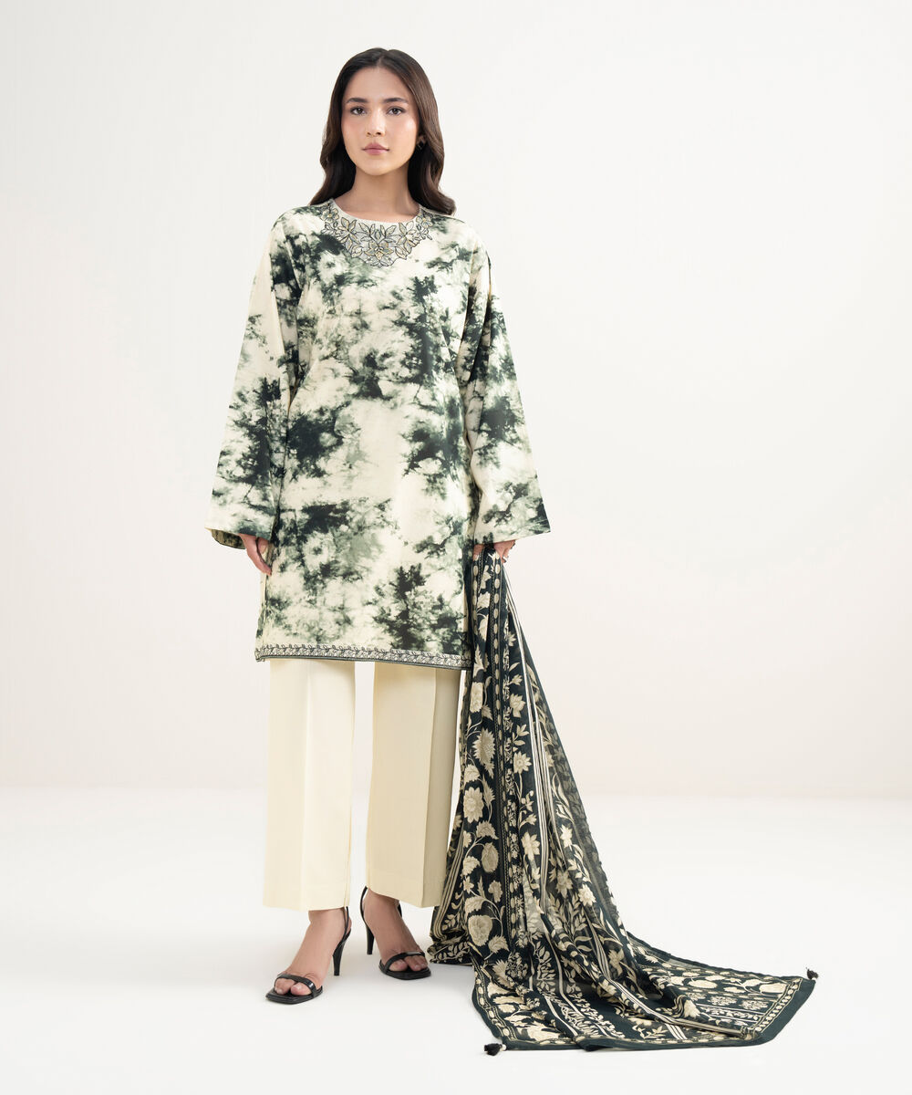 Women's RTW Cotton Viscose Embroidered Off White Straight Shirt