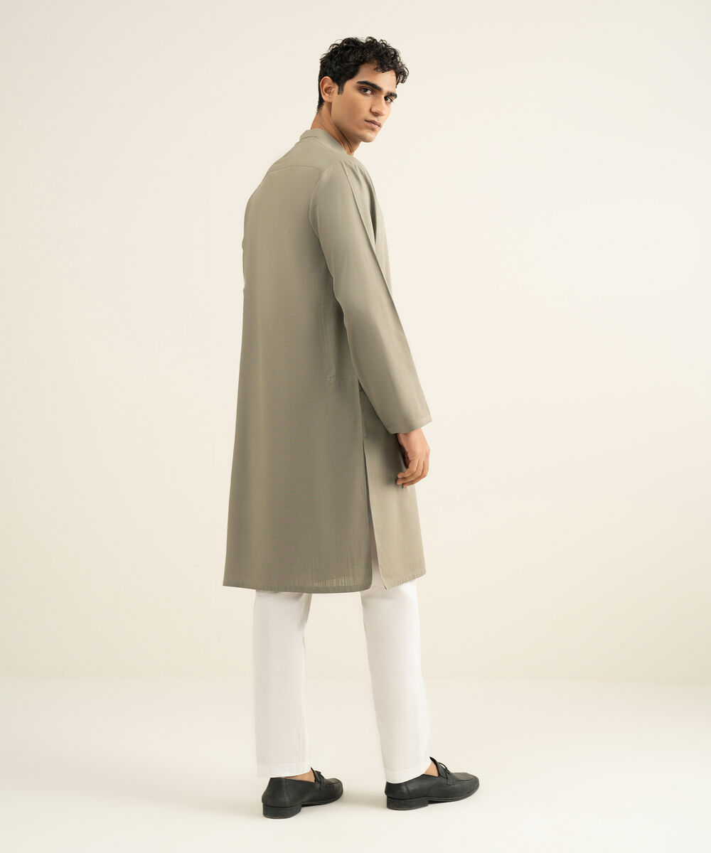 Men's olive brown Cotton Slub Kurta