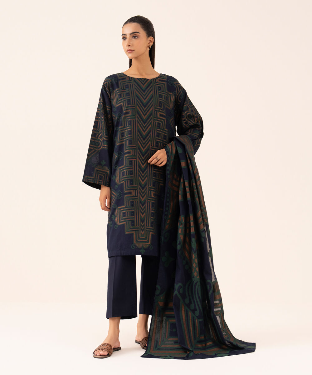 Extra Weft Jacquard Blue Solid Dupatta