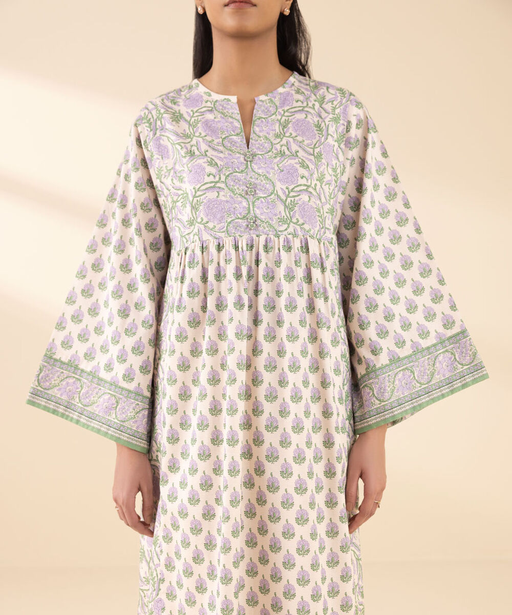 Unstitched Women's Off White Lawn Printed Shirt Dupatta