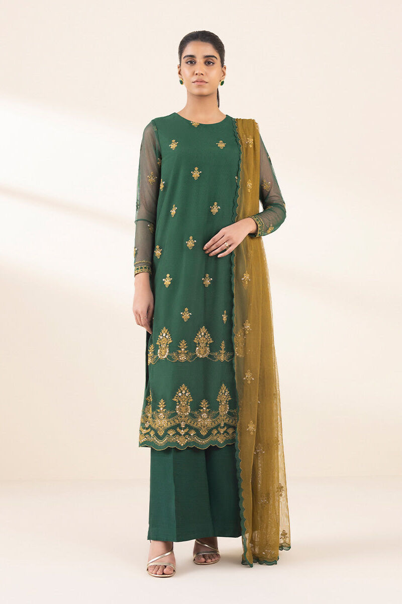 3 Piece - Embroidered Net Suit