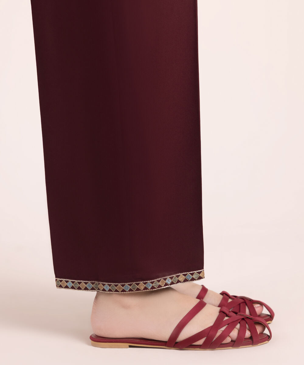 Women's RTW Bedford Solid Maroon Flared Pants