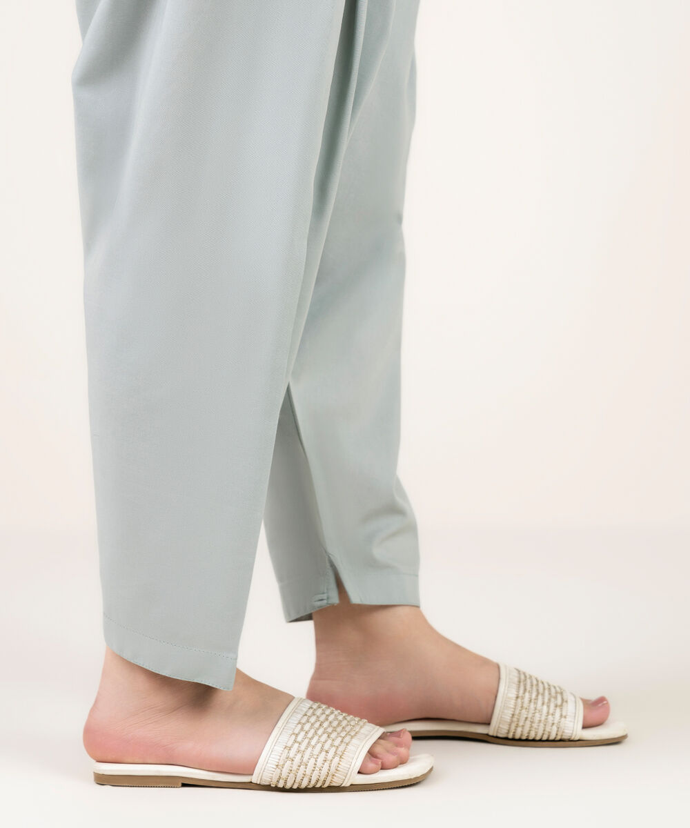 Women's RTW Cotton Viscose Solid Grey Shalwar